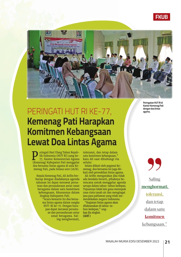 Majalah Muria Edisi Desember 2022 22 Majalah Muria Edisi Desember 2022