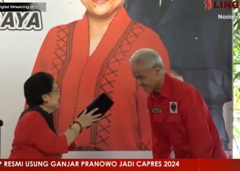 Deklarasi simbolis pengusungan capres oleh Ketua Umum PDIP Megawati Soekarnoputri. (YT Lingkar/Harianmuria.com)
