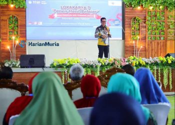 LOKAKARYA: Bupati Kudus, M. Hartopo saat memberikan sambutan kegiatan lokakarya 7 di Gedung Serbaguna Kandangmas, Kecamatan Dawe pada Selasa, 4 Juli 2023. (Ihza fajar/Harianmuria.com)
