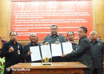 Dewan Pati Singgung Kinerja Pemkab di Bawah Pimpinan Pj Bupati - Harianmuria Rapat Paripurna DPRD Kabupaten Pati bersama Pemerintah Kabupaten (Pemkab) Pati pada Senin (27/11/2023). (Arif Febriyanto/Harianmuria.com)