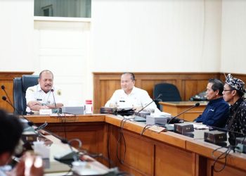 Pj Bupati Pati Sujarwanto Dwiatmoko didampingi Plt Kepala Disdikbud Pati Tulus Budiharjo saat menerima audiensi dari AMIDA) Jateng dan  aktivis-aktivis budaya di Ruang Joyo Kusumo, Komplek Kantor Bupati Pati, Rabu 28 Agustus 2024. (Dok. Pemkab Pati/Harianmuria.com)