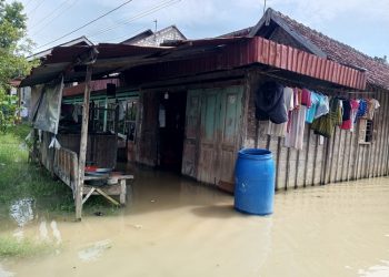 Banjir menggenangi jalanan dan sekolah di Desa Glonggong, Kecamatan Jakenan, Kabupaten Pati beberapa waktu lalu. (Setyo Nugroho/Harianmuria.com)