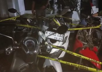 Barang bukti empat unit sepeda motor yang digunakan dalam aksi tawuran antarpelajar diamankan Sat Reskrim Polresta Pati. (Mutia Parasti/Harianmuria.com)