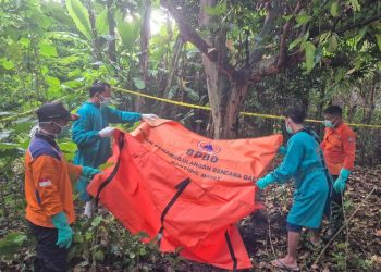 Tim BPBD Kendal mengevakuasi mayat tanpa identitas yang ditemukan di sebuah kebun di Kelurahan Ketapang. (Dok. BPBD Kendal/Harianmuria.com)