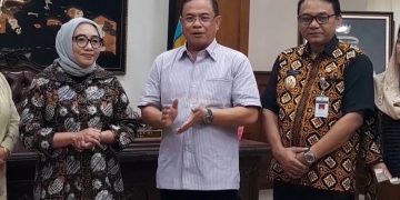 Bupati Pati Sudewo dan Wakil Bupati Risma Ardhi Chandra menerima kunjungan Menteri PPPA RI Arifah Fauzi di Pendapa Kabupaten, Sabtu, 28 Juni 2025. (Mutia Parasti/Harianmuria.com)