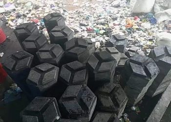 DLH Demak menghadirkan inovasi pengolahan sampah plastik menjadi Eco Hec Brick sebagai pemecah ombak.