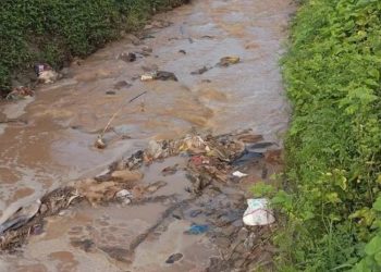 Warga Desa Bulumanis Lor, Margoyoso, Pati mengeluhkan limbah industri tepung tapioka yang mencemari Sungai Mbago.