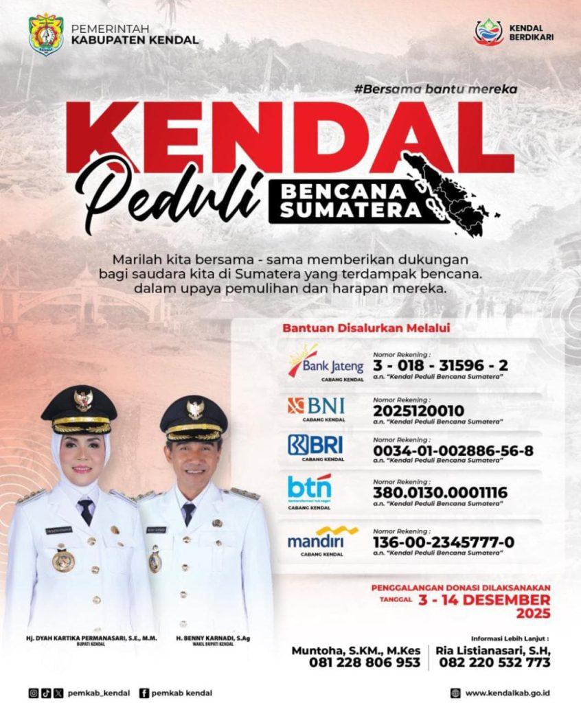 Pemkab Kendal menggalang donasi untuk korban banjir dan longsor di Sumatra. 