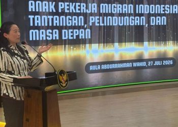 Presiden IDN Global Nathalia Widjaja dalam Diskusi Publik Nasional di Aula Abdurrahman Wahid, Kantor Kementerian Pelindungan Pekerja Migran Indonesia (KP2MI), Jakarta, Senin (27/7/2026). (Istimewa)