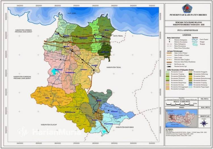 DPRD Jateng Terima Audiensi Pemekaran Brebes Selatan, Proses Berjalan Sejak 2018 - Harianmuria Peta administratif Kabupaten Brebes. (Dok. Pemkab Brebes/Harianmuria.com)